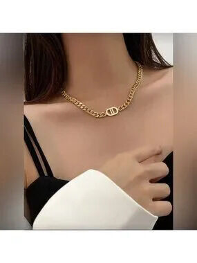 Gold Plated Stainless Steel Cuban Chain Necklace Designer Inspired Choker